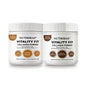Two white plastic tubs of Nutribas Vitality Fit Collagen Powder shown side by side on a white background. The left tub is labeled Lemon Ginger, and the right tub is labeled Cocoa Chocolate.