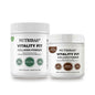Two white plastic jars of Nutribas Vitality Fit Collagen Powder on a white background, one labeled 60 capsules and the other 20 servings, both with white lids and white labels featuring green and brown accents.
