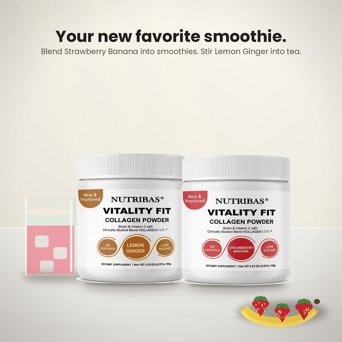 مسحوق ببتيدات الكولاجين المتعدد – فراولة وليمون، 200 غرام