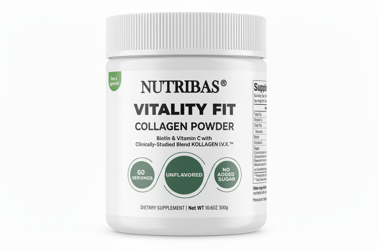 Nutribas Vitality Fit Collagen Powder container on a white background