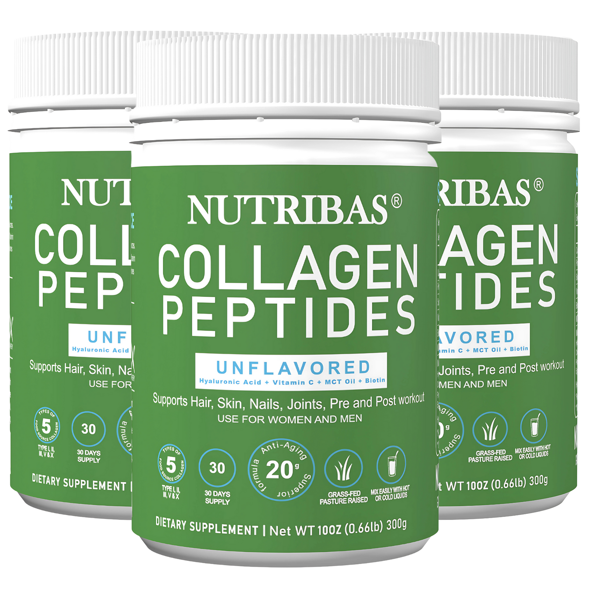 Grass Fed Hydrolyzed Multi Collagen Powder Supplement trio pack