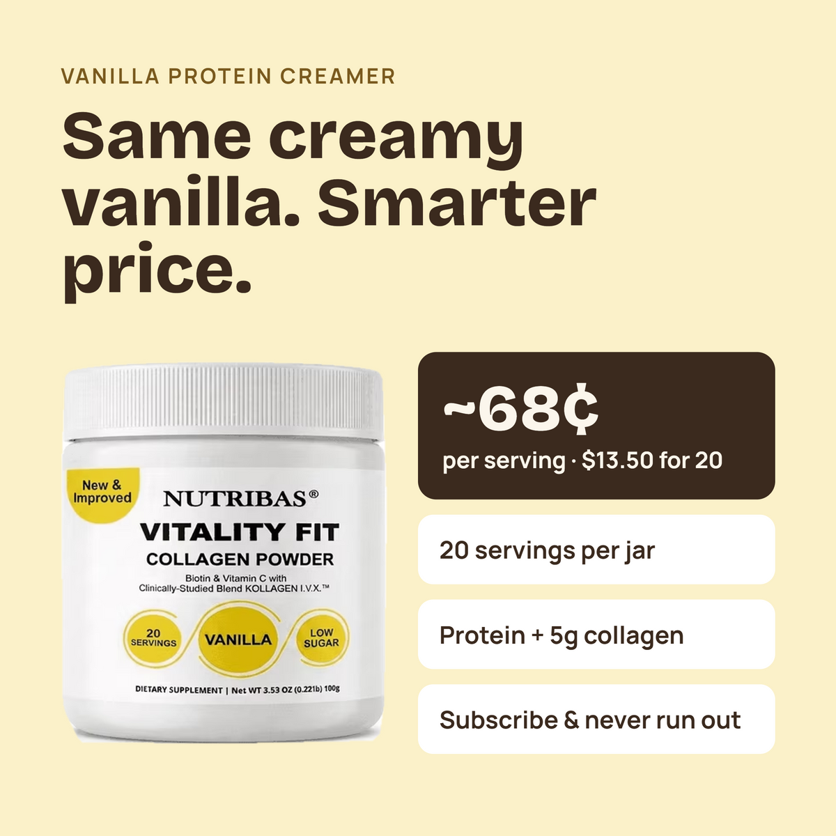 Multi Collagen Peptides Powder – Vanilla, 100g