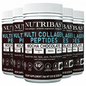 Multiple containers of Nutribas Multi Collagen Peptides in Mocha Chocolate flavor 5 pack on a white background.