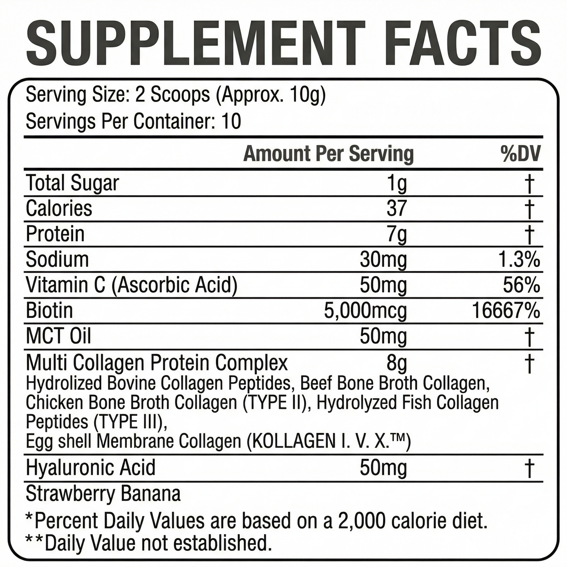Supplement facts label for a protein supplement with detailed nutritional information.