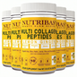 Multiple bottles of Nutribas Multi Collagen Peptides with lemon ginger flavor on a white background . pack lemon ginger