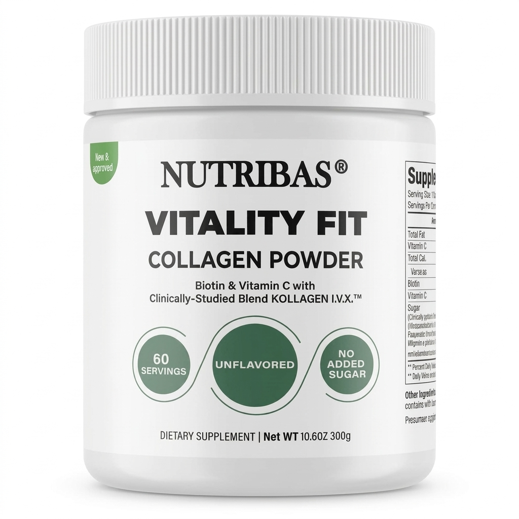 Nutribas Vitality Fit Collagen Powder container on a white background