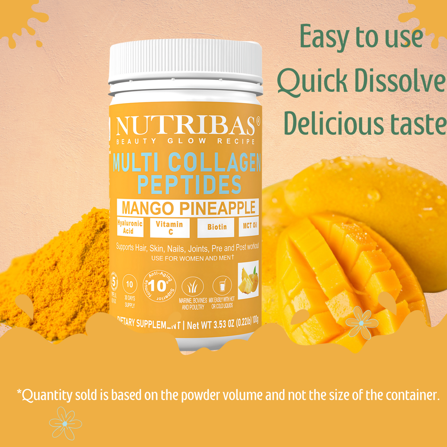 Mango Pineapple Grass-Fed Multi Collagen Powder for Hair, Skin, Nails & Joints