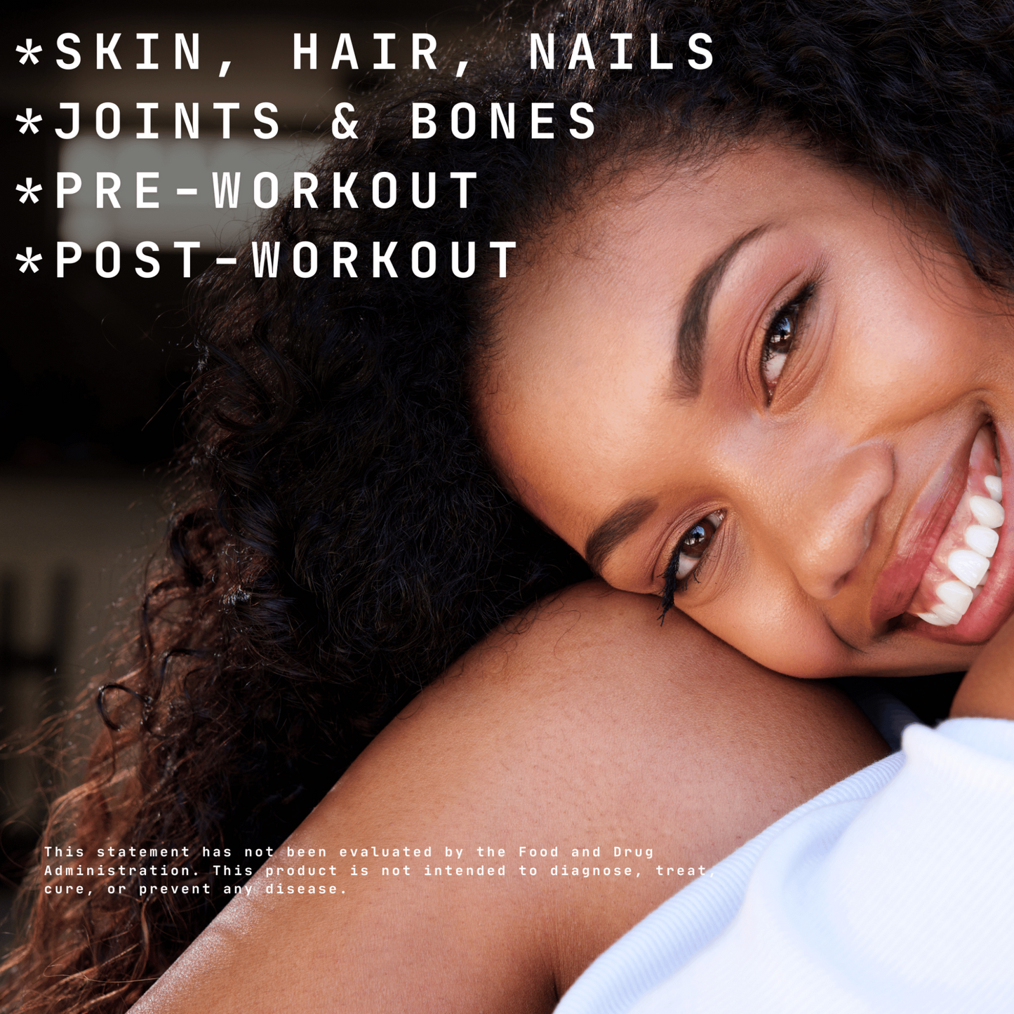 woman showing a glowing skin resulting from her use of Nutribas Grass-Fed Hydrolyzed Multi Collagen Powder Supplement for Hair, Skin, Nails & Joints