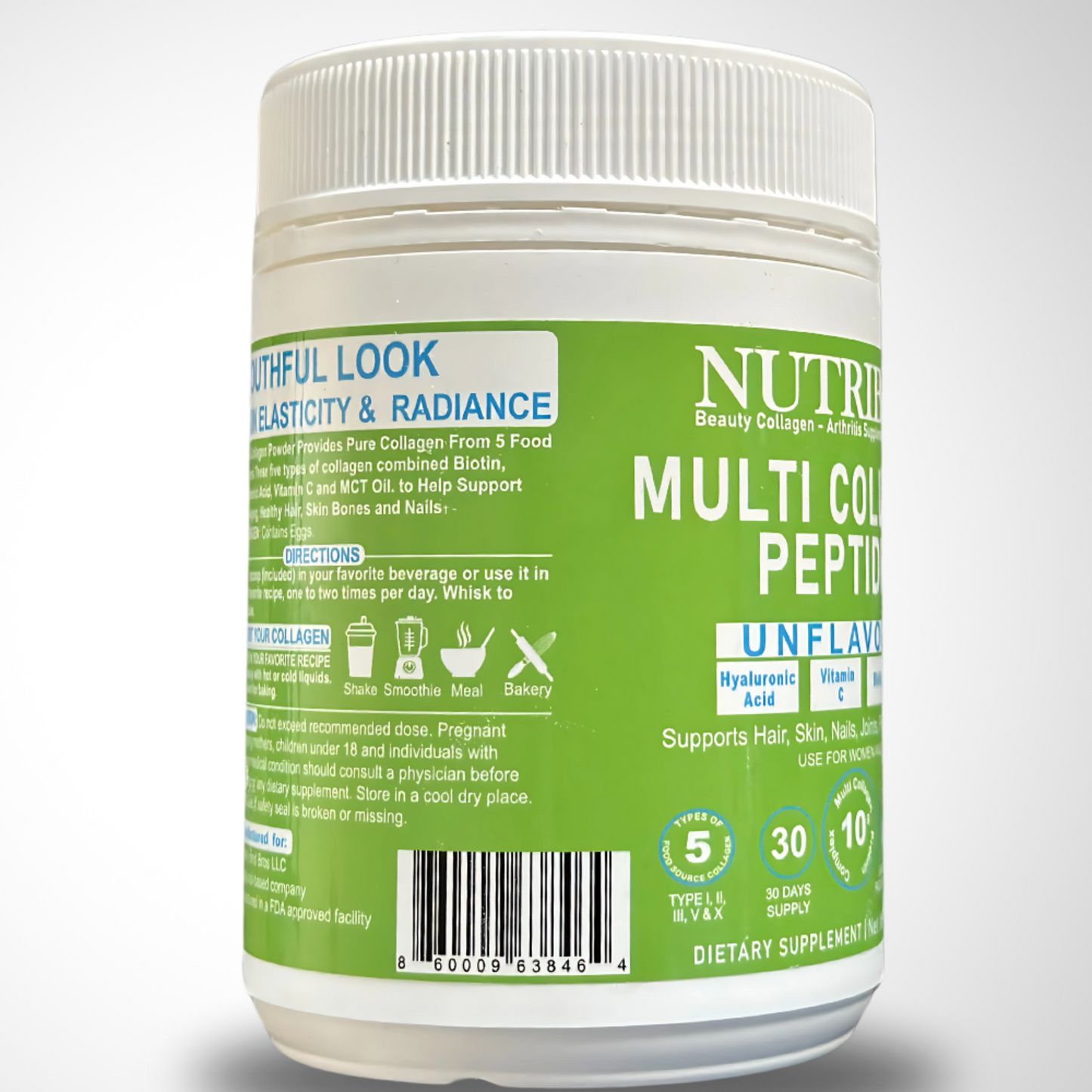 Unflavored Grass-Fed Multi Collagen Peptides Chocolate Protein Powder with Biotin, Vitamin C, Hyaluronic Acid & MCT Oil