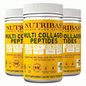 Three bottles of Nutribas Multi Collagen Peptides on a white background