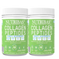 A container of NUTRIBAS Collagen Peptides, unflavored, with green and white labeling, indicating dietary supplement and benefits for skin, hair, joints, and energy.