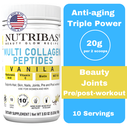 Vanilla multi collagen powder supplement with biotin and vitamin C for hair, skin, nails, and joints